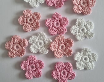 Crochet flowers,12 flowers,cotton flowers,pink/white flowers,sewing,card making,scrapbook flowers,craft flower,flower motif,flower appliques