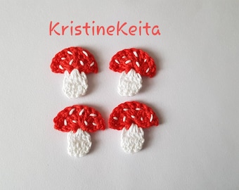 Crochet Cotton Mushroom Applique, Red and White Embellishment