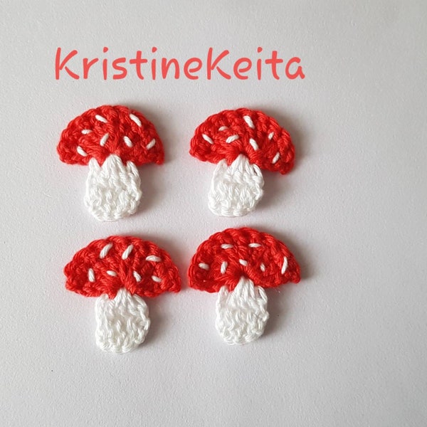 Toadstool mushroom applique,crochet small mushroom applique,embellishment,sewing,knitting,cotton applique,card making,scrapbooking,craft