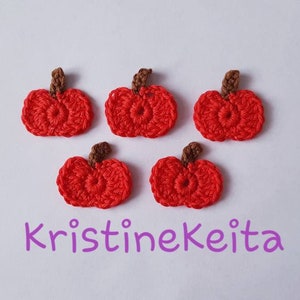 Apple appliques, haak appel applique, appel motief, versiering, naaien, breien, katoen applique, kaart maken, scrapbooking,5 rode appels