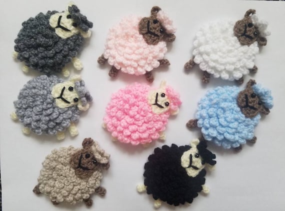 Crochet sheep applique,motif,embellishment,sewing,sheep,lamb applique,baby appliques,baby clothes,farm animals,acrylic sheep motif