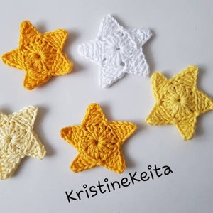 5-sterrenapplicaties, gehaakte sterapplicaties, stermotieven, sterversieringen, naaien, breien, katoenen sterapplicaties, kaarten maken, scrapbooking