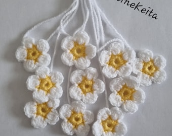 10 apliques de crochê em formato de margarida, enfeite, costura, motivo floral, flores brancas, fio acrílico, 4 cm