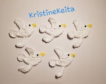 5 Seagull appliques,crochet seagull applique,seagull motif,embellishment,sewing,knitting,cotton applique,card making,scrapbooking,small bird