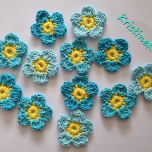 Crochet de fleurs,12 fleurs,fleurs en coton,fleurs turquoises,couture,fabrication de cartes,fleurs de scrapbooking,fleur artisanale,motif de fleurs,appliques de fleurs