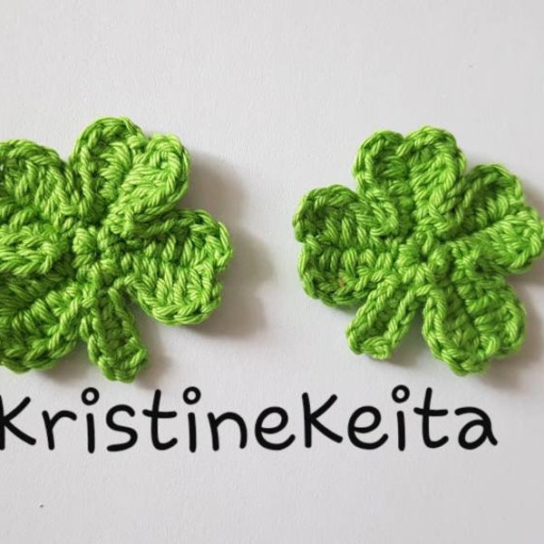 St.Patrick's Day Kleeblatt,Häkelapplikation, 2er Set, Kleeblatt Verzierung,Baumwolle Kleeblatt Motiv,Kartenherstellung,Näharbeiten,Klee Ornament,5cm