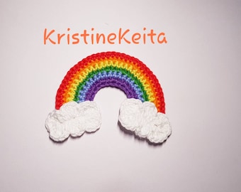 Crochet rainbow applique,rainbow applique,rainbow motif,sewing,card making,scrapbooking,cotton rainbow applique,rainbow and cloud appliques