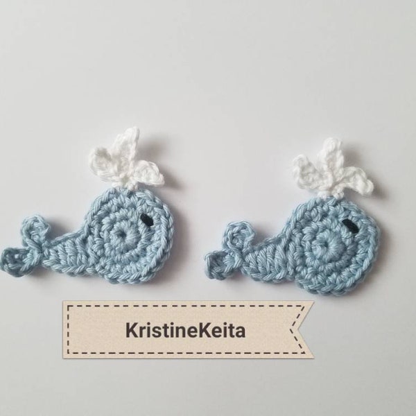 Whale appliques,crochet whale appliques,whale motifs,embellishments,sewing,knitting,cotton appliques,card making,scrapbooking,set of 2