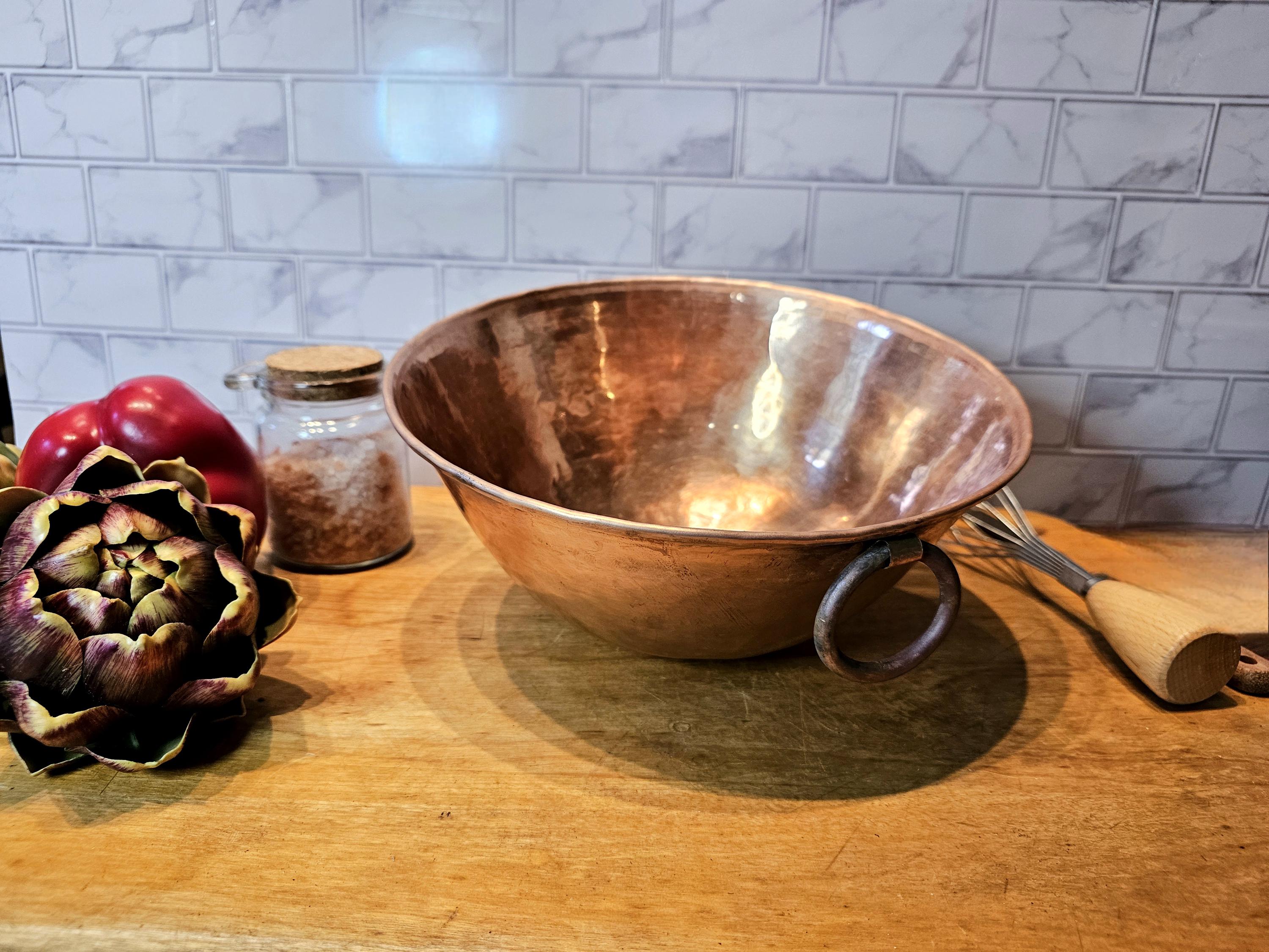 Bol à mélanger vintage en cuivre, décoration de cuisine début
