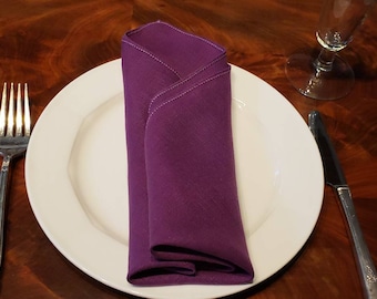 6 Soft Vintage Linen Napkins. In the colour of magenta. Handmade serviettes. Cleaned and ready to use. Ships FREE in the USA