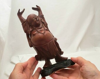 Antique Japanese Large Wood Buddha on Dark Wood Made in the