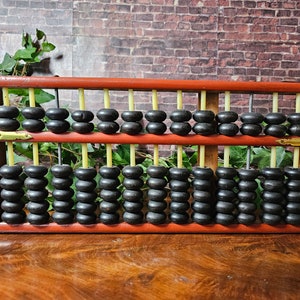 Vintage Large Chinese Abacus.  Suanpan with original red paint. Wood beads, gold tone corner adornment. Great condition. Ships FREE in USA
