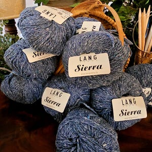 Lang Yarns Sierra line. Soft Tweed blend yarn. Same batch number. Made in Italy. Stored in climate control area. Ships FREE in USA