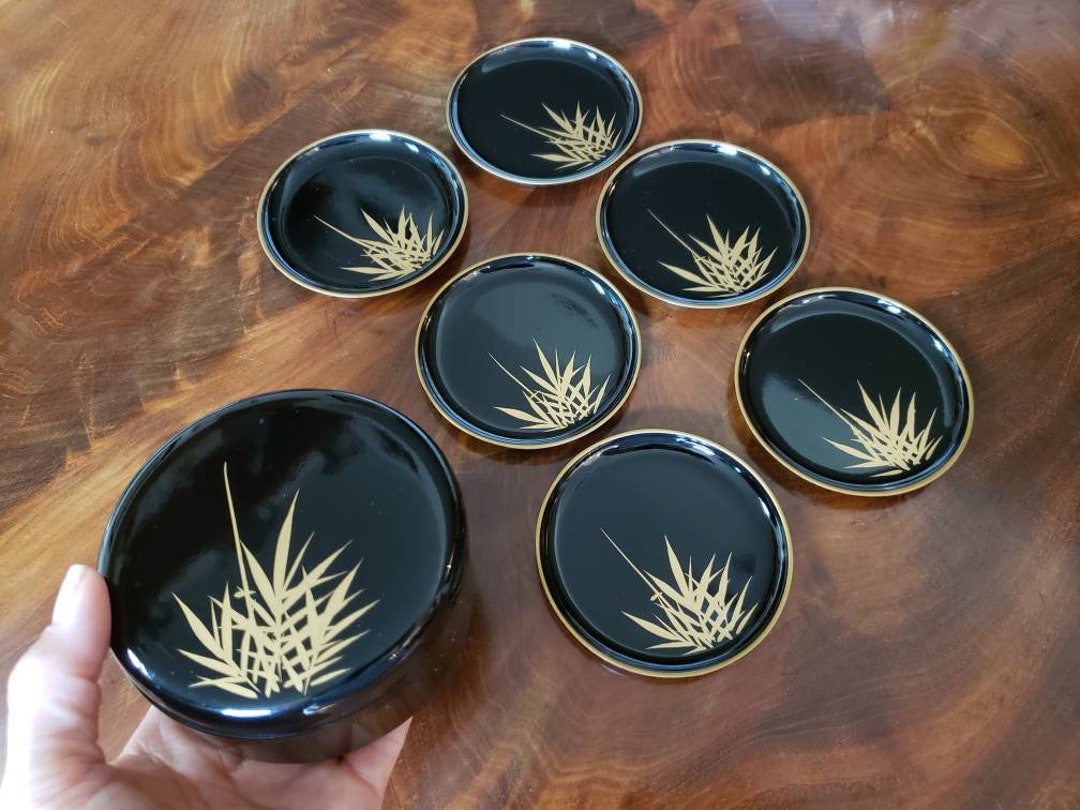 Vintage Japanese Lacquerware Covered Bowl & Coasters. Hand Etsy