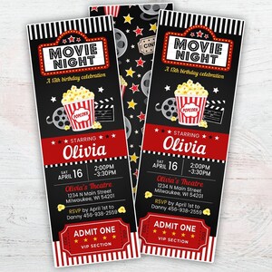 Movie Ticket einladen, Filmabend Einladung, Film-Geburtstags-Party einladen, Kino-Geburtstag einladen, Ticket Stub, Printable DIGITAL