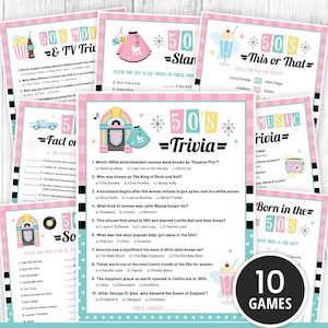 50er Jahre Spiele Bundle zum Ausdrucken, 50er Jahre Aktivitäten, 50er Gesellschaftsspiele, 50er Jahre Trivia, 1950er Jahre Gesellschaftsspiele für Kinder & Erwachsene, 50er Jahre Dies oder das, DIGITAL