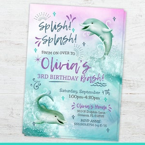 Invitation dauphin, invitation d'anniversaire de dauphin, aquarelle d'invitation de dauphin, invitation sous la mer, invitation de partie de dauphin, numérique