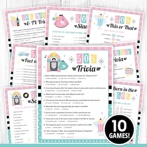 50s Games Bundle Printable, 50s Activities, 50s Party Games, 50s Trivia, 1950s Party Games for Kids & Adults, 50s This or That, DIGITAL
