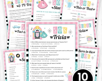 50s Games Bundle Printable, 50s Activities, 50s Party Games, 50s Trivia, 1950s Party Games for Kids & Adults, 50s This or That, DIGITAL