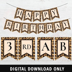 Leopard, Cheetah Print Banner, Leopard Print Banner, Cheetah Birthday Decorations, Leopard Party, Happy Birthday Banner, DIGITAL