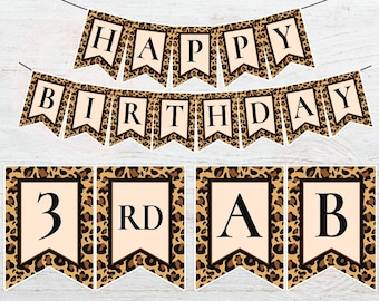 Leopard, Cheetah Print Banner, Leopard Print Banner, Cheetah Birthday Decorations, Leopard Party, Happy Birthday Banner, DIGITAL