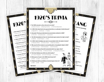 20s Trivia Games Printable, 1920s Trivia Game, 20s Fashion Trivia, 1920s Slang, Roaring 20s Activities, 20s Party Games, DIGITAL