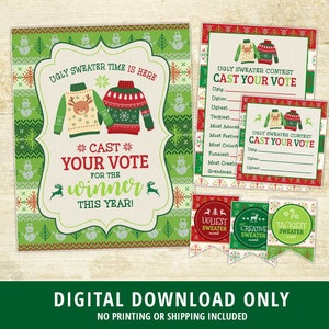 Ugly Sweater Party Decor, Ugly Sweater Awards, Ugly Sweater Voting Ballots, Ugly Sweater Voting Sign, Ugly Sweater Party, Printable, DIGITAL