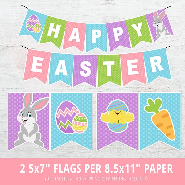 Happy Easter Banner, Easter Bunting Banner, Easter Party Decor, Easter Egg Banner, Spring Banner, Easter Party, Printable, Instant Download