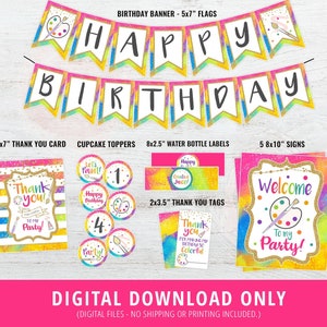 Art Party Decoration Paint Party Signs Art Party Banner Art Paint Package Party Cupcake Toppers Party kit Decor Painting Printable DIGITAL image 1