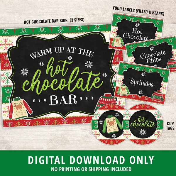 Ugly Sweater Hot Chocolate Bar Kit, Hot Chocolate Bar Decor, Christmas Ugly Sweater Hot Chocolate Bar, Sign, Labels, Hot Cocoa, DIGITAL