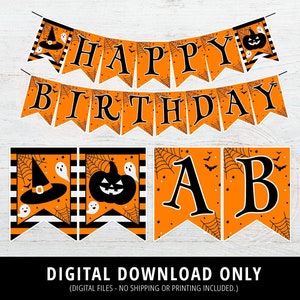 Halloween Birthday Banner, Halloween Banner, Halloween Bunting Banner, Flags, Halloween Party decoration, Party supplies, DIGITAL ONLY