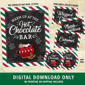 Hot Chocolate Bar Printable Kit, Hot Chocolate Party, Hot Chocolate Bar, Hot Cocoa Bar, Sign, Labels, Hot Chocolate Cup Tags, DIGITAL