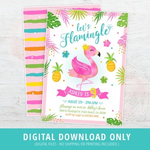 Flamingo Invitation, Flamingo Birthday Invite, Flamingo Party Invitation, Flamingo Pool Party,  Let's Flamingle, Tropical Invitation DIGITAL