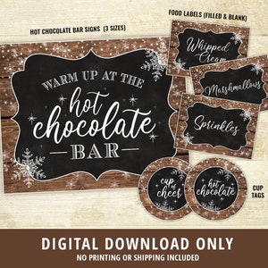 Hot Chocolate Bar Printable Kit, Hot Chocolate Party, Wood Hot Chocolate Bar, Wood Hot Cocoa Bar, Rustic Wood, Labels, Cup Labels, DIGITAL