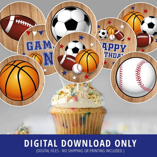 Sports Cupcake Toppers, All Star Cupcake Toppers, Sports Birthday Decor, Sports Birthday Supplies, All Star Tags, Football, DIGITAL