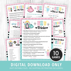 50s Games Bundle Printable, 50s Activities, 50s Party Games, 50s Trivia, 1950s Party Games for Kids & Adults, 50s This or That, DIGITAL