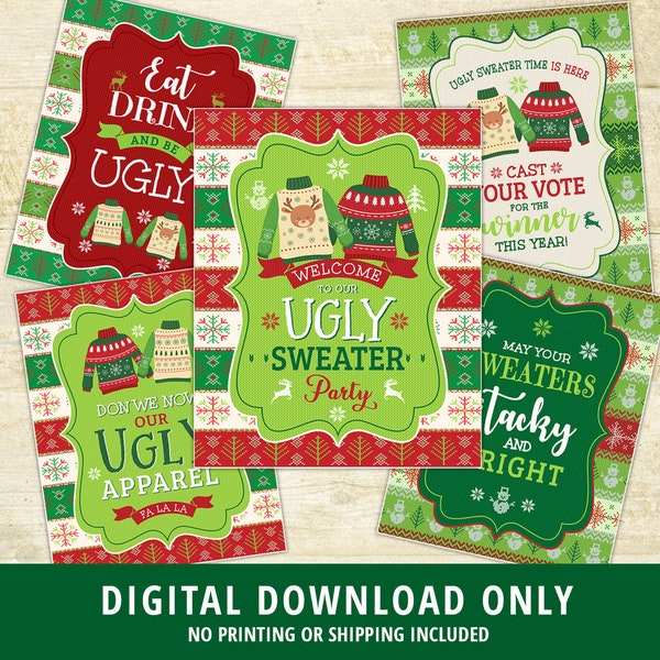 Ugly Sweater Party Signs, Ugly Christmas Sweater Party Signs, Ugly Sweater Party, Ugly Sweater Party Decor, Party Supplies, Posters, DIGITAL