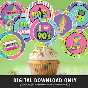 90s Cupcake Toppers, 90s Birthday Party, 90s Birthday Party Decor, I Love the 90s, Cassette Tap, 1990s, Printable DIGITAL