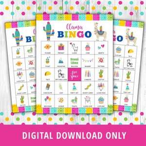 Bingo avec lamas, jeux d'anniversaire de lama, bingo avec des lamas à imprimer, jeux de famille avec des lamas, jeu de fête Fiesta Bingo, fournitures activités pour enfants NUMÉRIQUE
