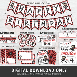 Ninja Birthday Party Package, Ninja Birthday Decor, Ninja Party, Ninja Party Printables, Ninjas, Martial Arts Party, Boys, Karate, DIGITAL