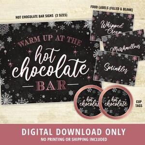 Hot Chocolate Bar Printable Kit, Rose Gold Hot Chocolate Bar, Hot Chocolate Bar, Hot Cocoa Bar, Sign, Labels, Cup Tags, Pink, DIGITAL
