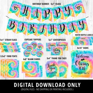 Editable Tie Dye Welcome Sign Tie Dye Birthday Sign Girl Craft