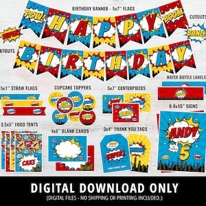 Superhero Party Decorations, Superhero Birthday Party Decor, Superhero Birthday, Party Bundle, Comic Book Party Decor, Signs, Banner DIGITAL