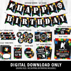 Paintball Party Decor, Paint Ball Theme Birthday Party Decorations, Paintball Party Package, Splattered Paint Party Pack, Printable, DIGITAL