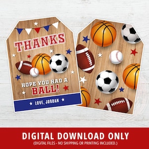 Sport-Dankeschön-Tags, Sport-Bevorzugungs-Tags, Sport-Geburtstagsfeier, Hoffe, du hattest einen Ball, All Star Favor Tags, druckbare Geburtstags-Tags, DIGITAL