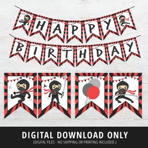 Ninja Banner, Ninja Birthday Banner, Party, Karate Birthday, Karate Party, Bunting Banner, Ninja Decor, Warrior Birthday, Samurai, DIGITAL