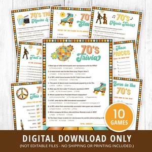70s Games Bundle Printable, 70s Activities, 70s Party Games, 70s Trivia, 1970s Birthday Party Games, 70s Prices, Groovy Disco Games, DIGITAL