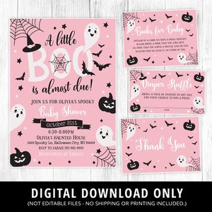 A Little Boo is Almost Due Halloween Baby Shower Invitation Bundle, Halloween Baby Shower Invitation, Ghost Pink Girl Baby Shower DIGITAL