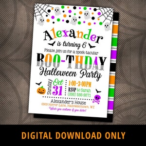 Halloween Birthday Invitation, Halloween Birthday Party Invite, BOOthday, Kids Halloween Invite , Halloween Invite, Glitter, Ghosts, DIGITAL