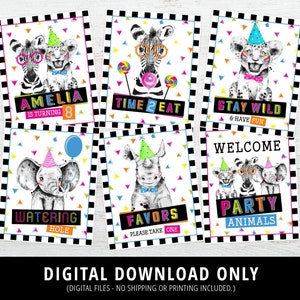 Party Animals Party Signs, Party Animals Birthday Decor, Printable Signs, Wild Animals Signs, Zoo Welcome Sign, Safari, Posters, DIGITAL